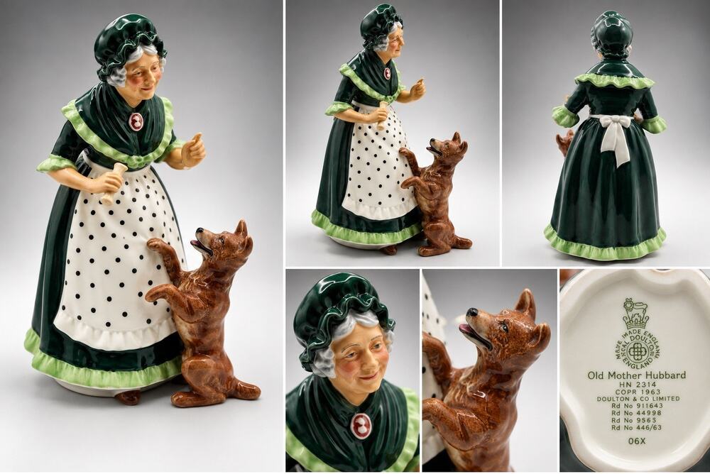 Royal Doulton Old Mother Hubbard HN 2314 Figurine Woman Dog Bone England 8”
